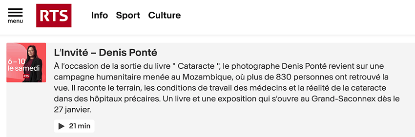 Cataracte, &copy; denis pont&eacute;, RTS, 6-10 le samedi, Karine Vasarino